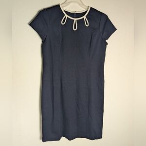 Talbots Womens Dress Navy NWOT Sheath Quiet Luxury Ladylike Cut Out Neck 12P